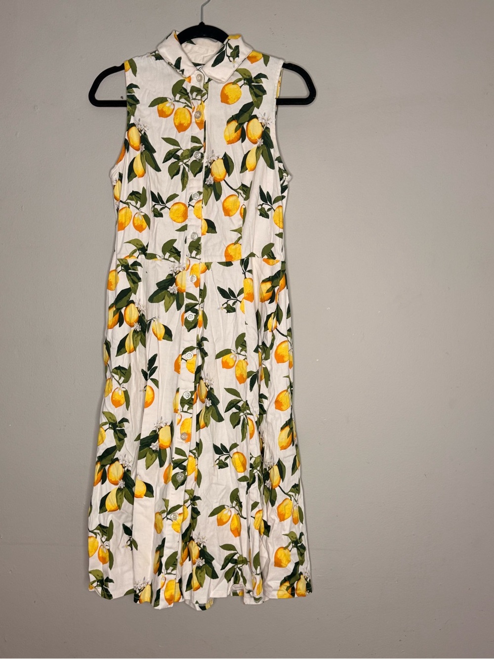 Sleeveless Midi Dress Lemon Print